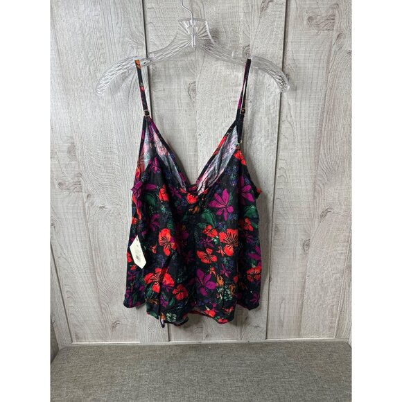 Ava & Viv Floral Print Camisole Top Women Size XXL Black Red Purple Cami - Picture 2 of 6